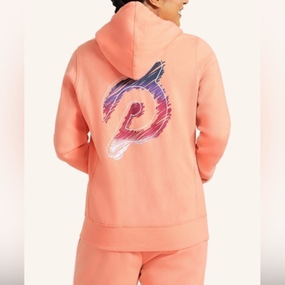 Peloton Ultimate Zip Up Hoodie-Medium-Sunset Orange Logo Graphic
